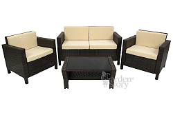 Набор мебели  Никон 1 уп. (2 кресла+диван+стол, ротанг темно-коричневый, подушки бежевые)  арт.SFS00