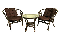 Набор мебели с подушкой Багамы Мини (2кресла+стол (2 уп.), каркас коньячный, подушки бежевые) арт.BТ