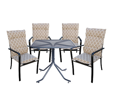 Набор мебели Ницца  (4 стула+стол 84х84см, каркас черный, подушки бежевые узор) 