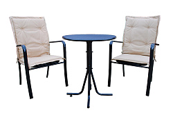 Набор мебели Ницца Мини  (2 стула+стол Ø60см, каркас черный, подушки бежевые) 