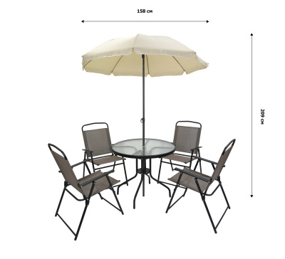 Набор мебели Ялта складной со спинкой 1 уп. (4 кресла+стол+зонт)(каркас черн, ткань бежевая) 