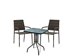 Набор мебели Гарда мини 2  (2 стула+стол 70х70 см, каркас черн, ротанг серый) 