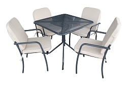 Набор мебели Прованс  (4 стула+стол 84х84см, каркас черный, подушки бежевые) 