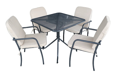 Набор мебели Прованс  (4 стула+стол 84х84см, каркас черный, подушки бежевые) 