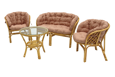 Набор мебели Багамы Премиум  (диван+2кресла+стол (2 уп.), каркас медовый, подушки бежевые) 