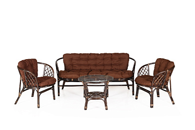 Набор мебели Багамы XL  (3-х местн.диван+2 кресла+стол (2 уп.), каркас коричн., подушки коричневые) 