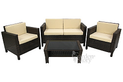 Набор мебели Никон  1 уп. (2 кресла+диван+стол, ротанг темно-коричневый, подушки бежевые)  
