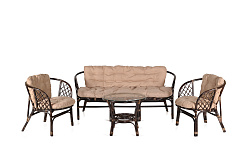 Набор мебели Багамы XL  (3-х местн.диван+2 кресла+стол (2 уп.), каркас коричн., подушки бежевые) 