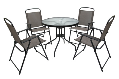 Набор мебели Ялта складной со спинкой 1 уп. (4 кресла+стол+зонт)(каркас черн, ткань бежевая) 