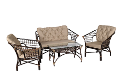 Набор мебели Дольчевита  (2-х местн.диван+2 кресла+стол (2 уп.), каркас коричн., подушки бежевые) 