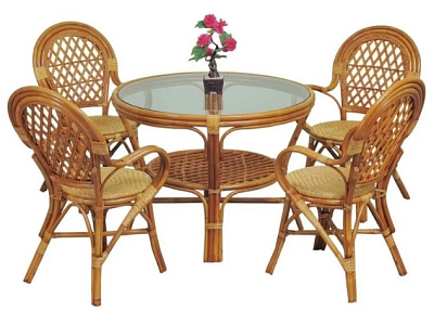 Набор мебели Ява  (4 кресла+стол 2 уп., каркас светло-коричневый, без м/э) 