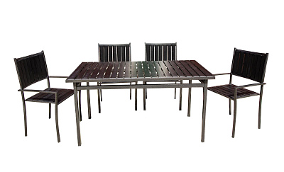 Набор мебели Гамма-1500  (4 стула+прямоуг.стол 3 уп.)(полимерн.доска, серый) 