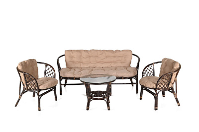Набор мебели Багамы XL  (3-х местн.диван+2 кресла+стол (2 уп.), каркас коричн., подушки бежевые) 