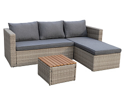 Набор мебели Окланд  1 уп. (стол+2 дивана ротанг светло-серый, подушки серые) 