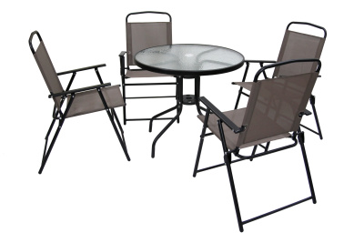 Набор мебели Ялта складной со спинкой 1 уп. (4 кресла+стол+зонт)(каркас черн, ткань бежевая) 