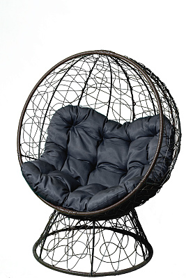 Кресло на подставке Николетта 1 уп (корзина коричневая, подставка коричневая, подушка синяя Т21) (M)