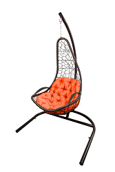 Кресло подвесное Кипр (стойка+основание.корич.,корзн.корич.,подуш.оранжевая. 3уп.)