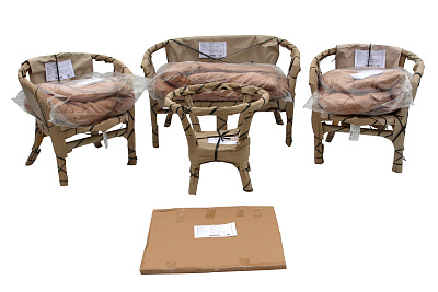 Набор мебели Багамы Премиум  (диван+2кресла+стол (2 уп.), каркас медовый, подушки бежевые) 