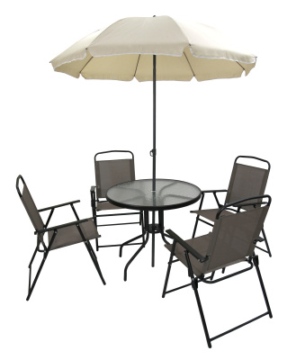 Набор мебели Ялта складной со спинкой 1 уп. (4 кресла+стол+зонт)(каркас черн, ткань бежевая) 