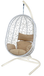 Кресло подвесное Кокон XL (стойка+основание.бел.,корзн.бел.,подуш.беж. 3уп. (В))