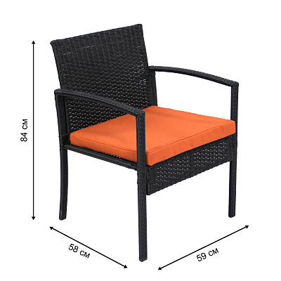 Набор мебели Бостон  1 уп. (стол+2кресла+диван ротанг черный, подушки оранжевые) 