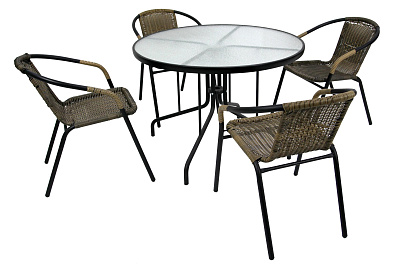 Набор мебели Марсель  (4 кресла+стол Ø100см, каркас черн, ротанг желто-черный) 