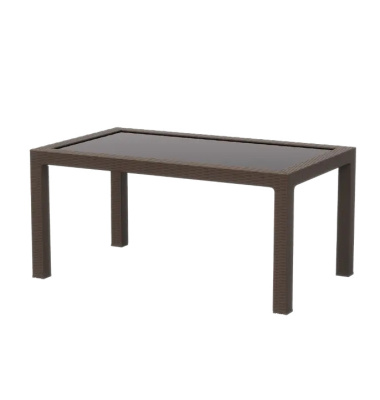 Стол пластиковый RATTAN 160x95см прямоугольный со стеклом (коричневый)
