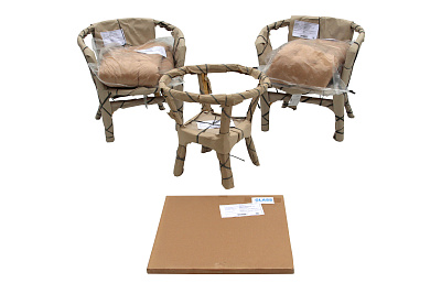 Набор мебели Багамы Премиум мини  (2кресла+стол (2 уп.), каркас медовый, подушки бежевые) 