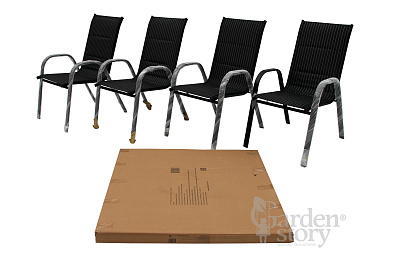 Набор мебели Сан-ремо 2 мягкий  (4 кресла+стол 100х100см, каркас черный, сиденья черн/полоска) Китай