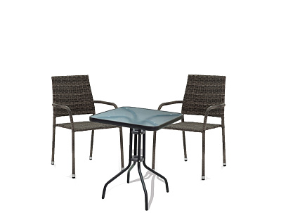 Набор мебели Гарда мини 2  (2 стула+стол 70х70 см, каркас черн, ротанг серый) 