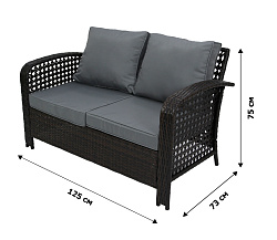 Набор мебели Норд  2 уп. (стол+2кресла+диван ротанг коричневый, подушки серые) 