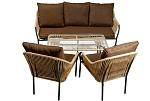 Набор мебели Селена  1 уп стол  +2 кресла + диван 3 х мест) каркас черный, ротанг корич/бежевый 