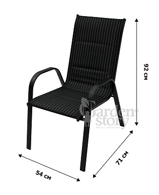 Набор мебели Сан-ремо 2 мягкий  (4 кресла+стол 100х100см, каркас черный, сиденья черн/полоска) Китай