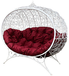 Кресло на подставке Улей (коричневый, подушка красная) 