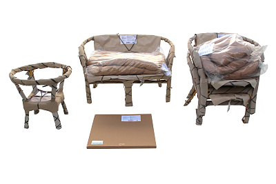 Набор мебели Багамы  (диван+2кресла+стол (2 уп.), каркас медовый, подушки бежевые) 