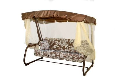 Качели садовые 3-х местные Турин меб.ткань(каркас коричневый, м/э бежевый рис.цветы)1 уп.