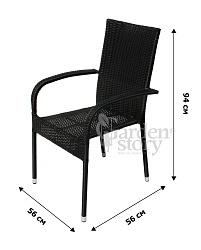 Набор мебели Парис  (4 стула Парис "без подушек"+стол 120см, каркас черн, ротанг черный) 