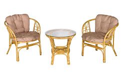 Набор мебели Багамы Мини  (2кресла+стол (2 уп.), каркас медовый, подушки бежевые) 