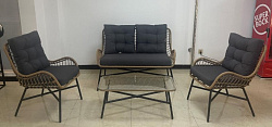 Набор мебели Калипсо  1 уп. (стол+2кресла+диван ротанг темно-коричневый, подушки серая) 